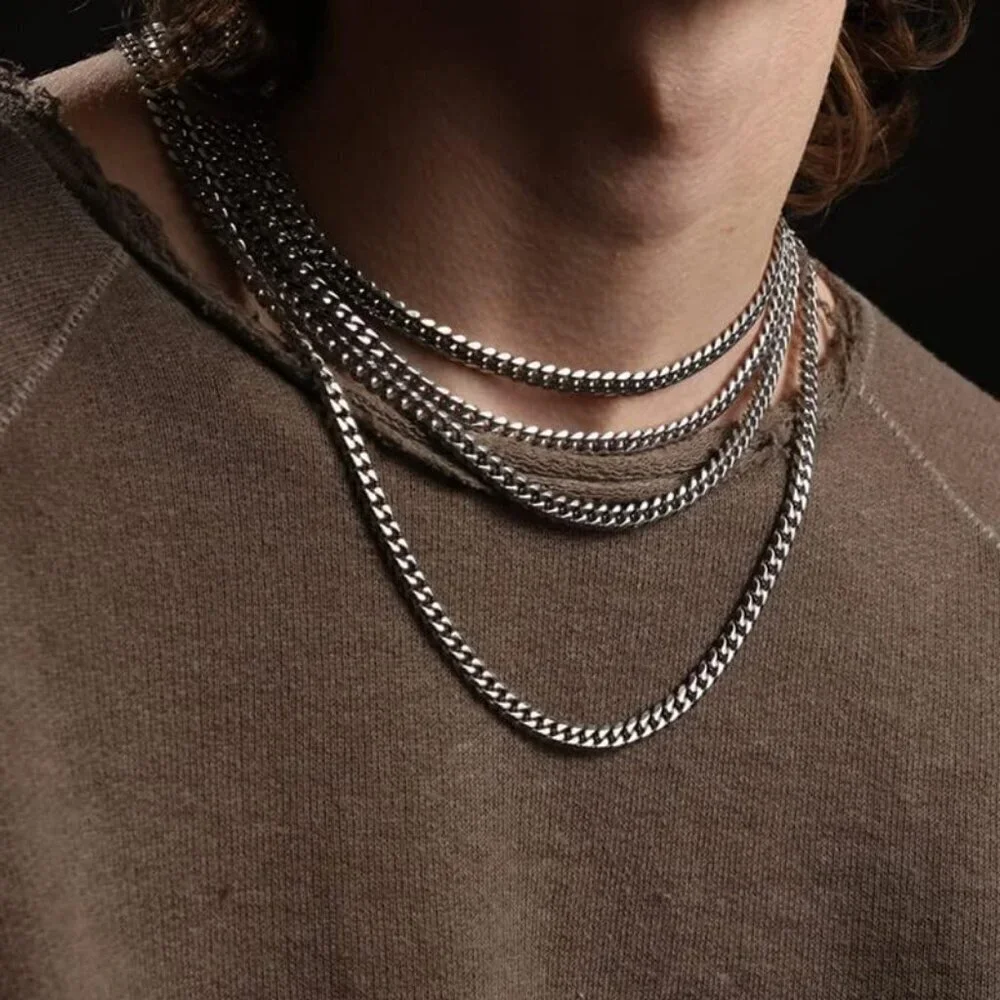 Men's 7mm Width Steel Silver 18K Gold Plated Cuban Durable Hip Hop Chain Jewelry